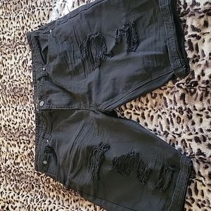 Switch black denim deconstructed shorts